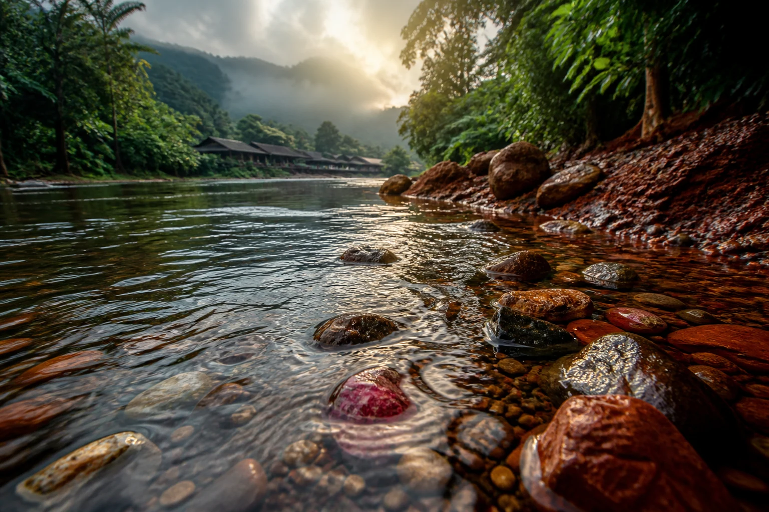 Thailand: rain crosses red earth and leaves the fire of gems